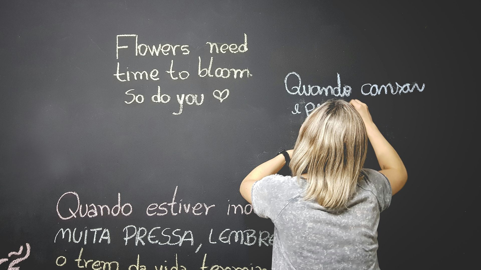 unknown person writing on chalkboard