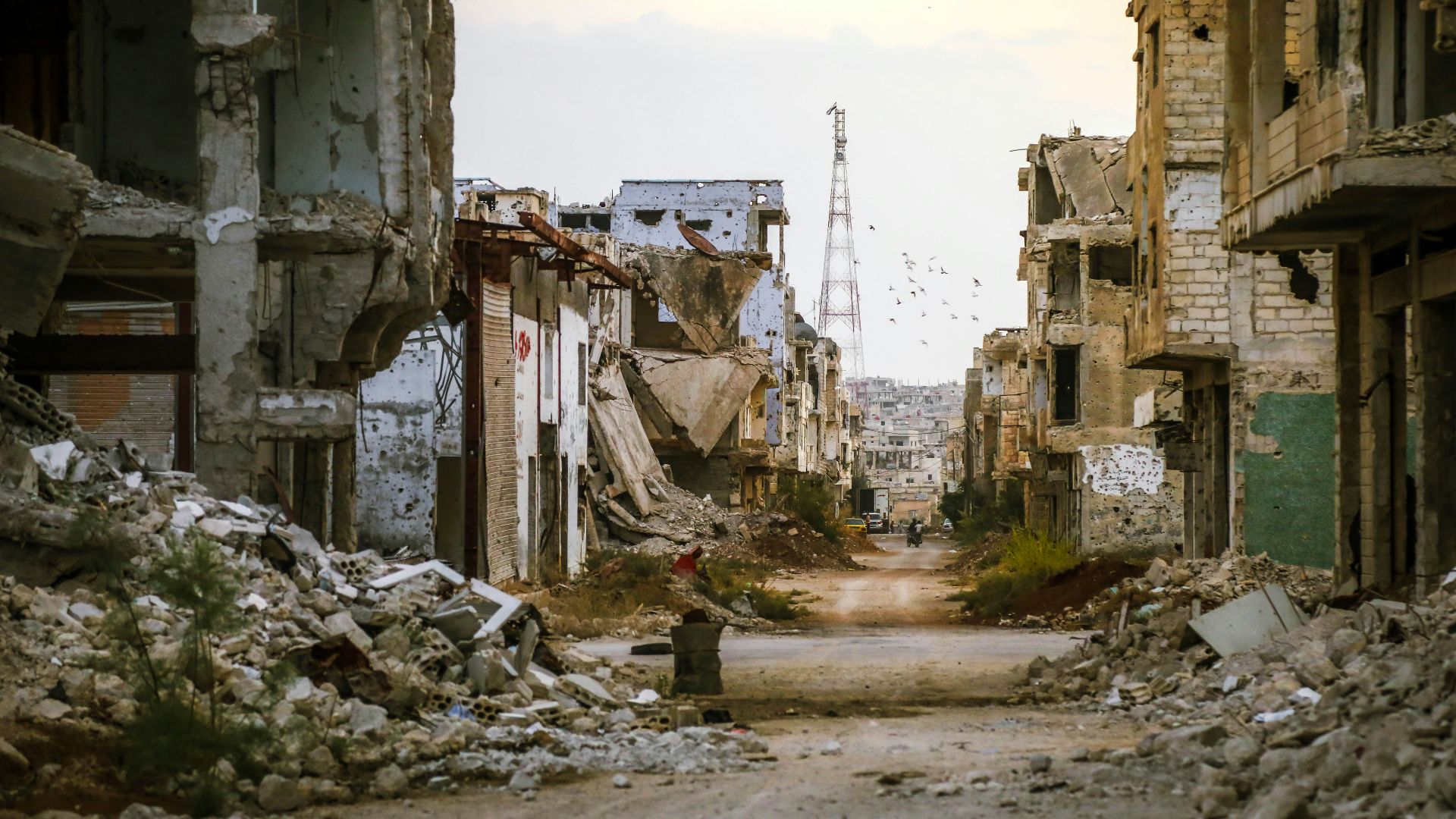 a destroyed building in a city