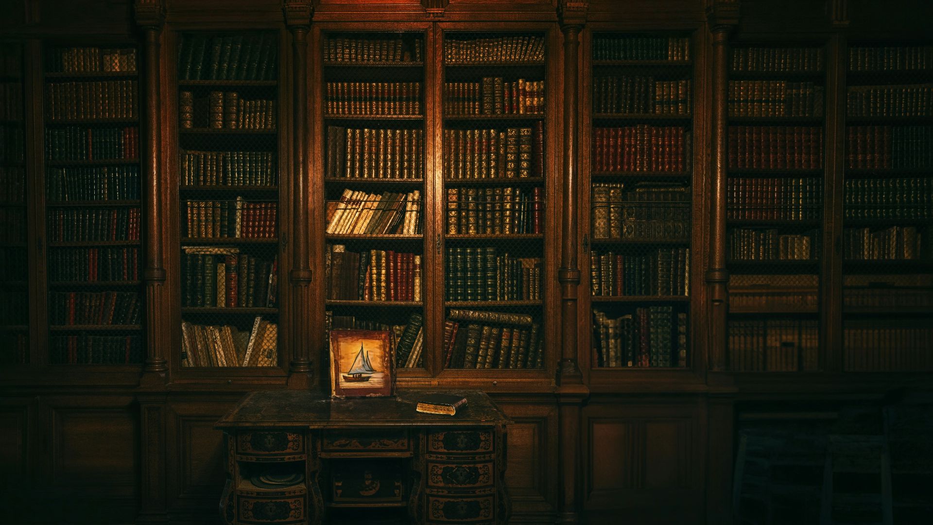 A room with a lot of books in it