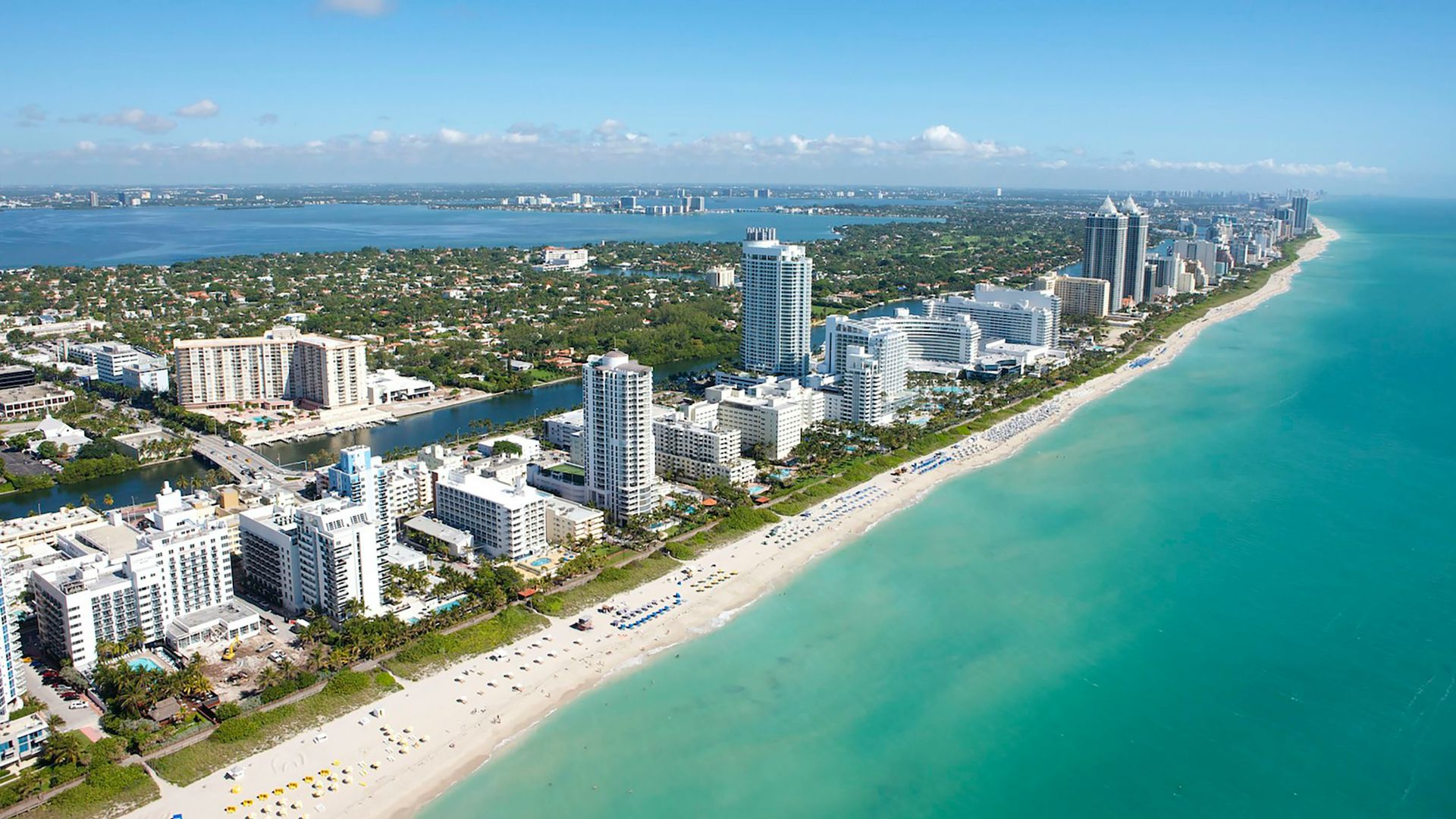 aerial view of city buildings near body of water during daytime