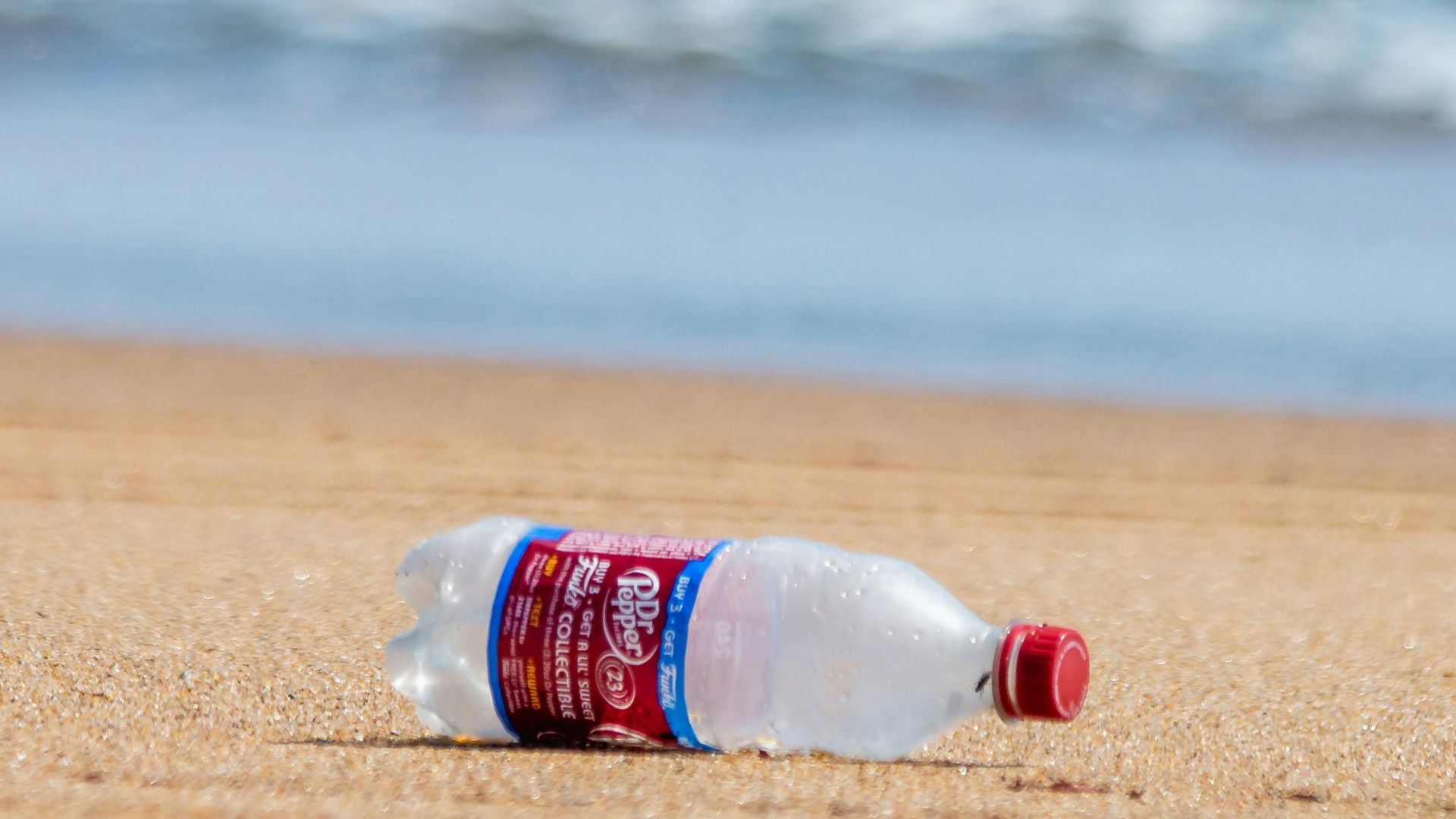 white and blue plastic bottle on beach shore during daytime