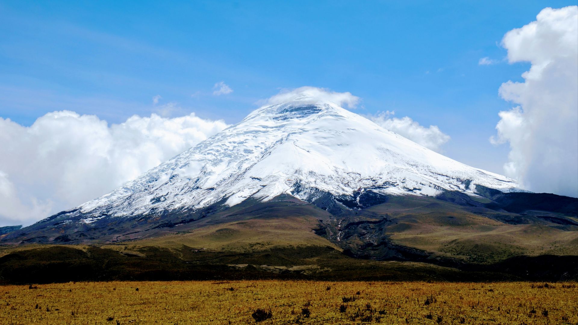 a large snow covered mountain in the distance