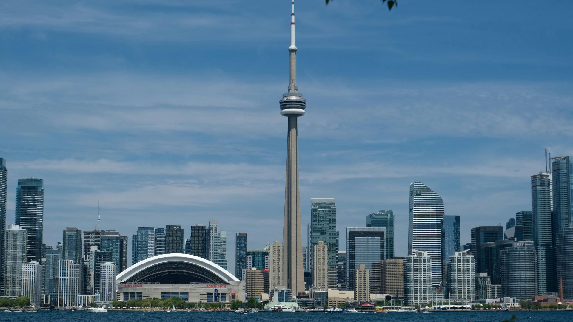 Toronto skyline with cn tower and rogers centre.