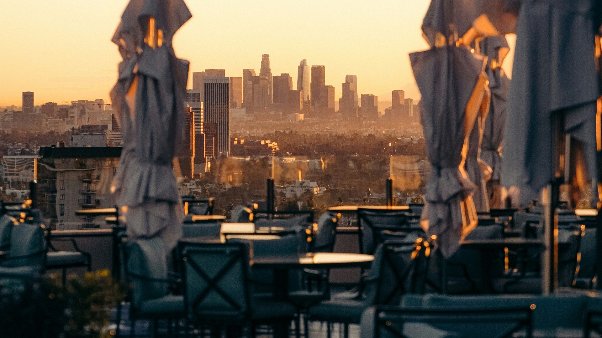 a group of umbrellas sitting on top of a roof