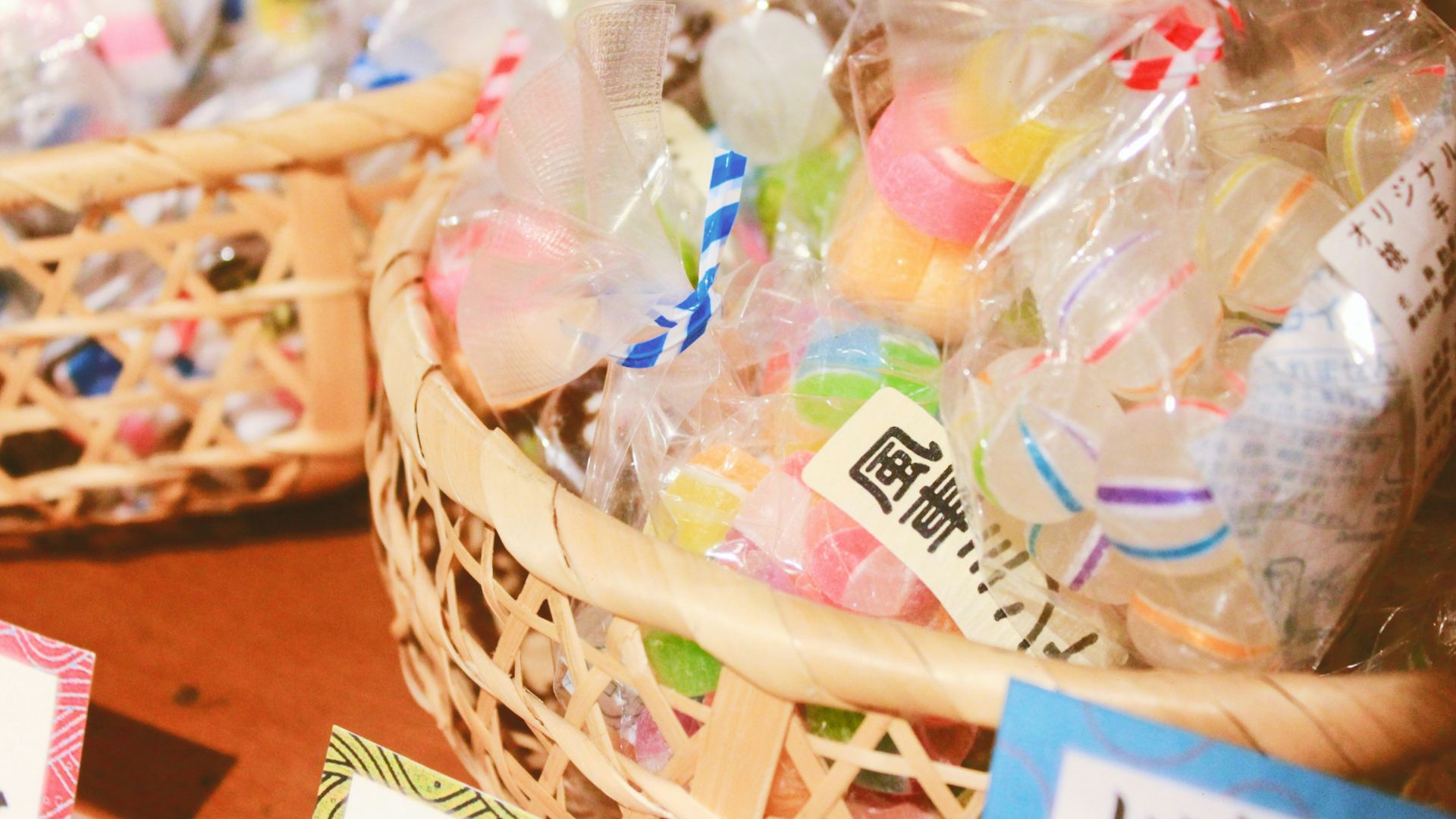 white plastic packs in brown woven basket
