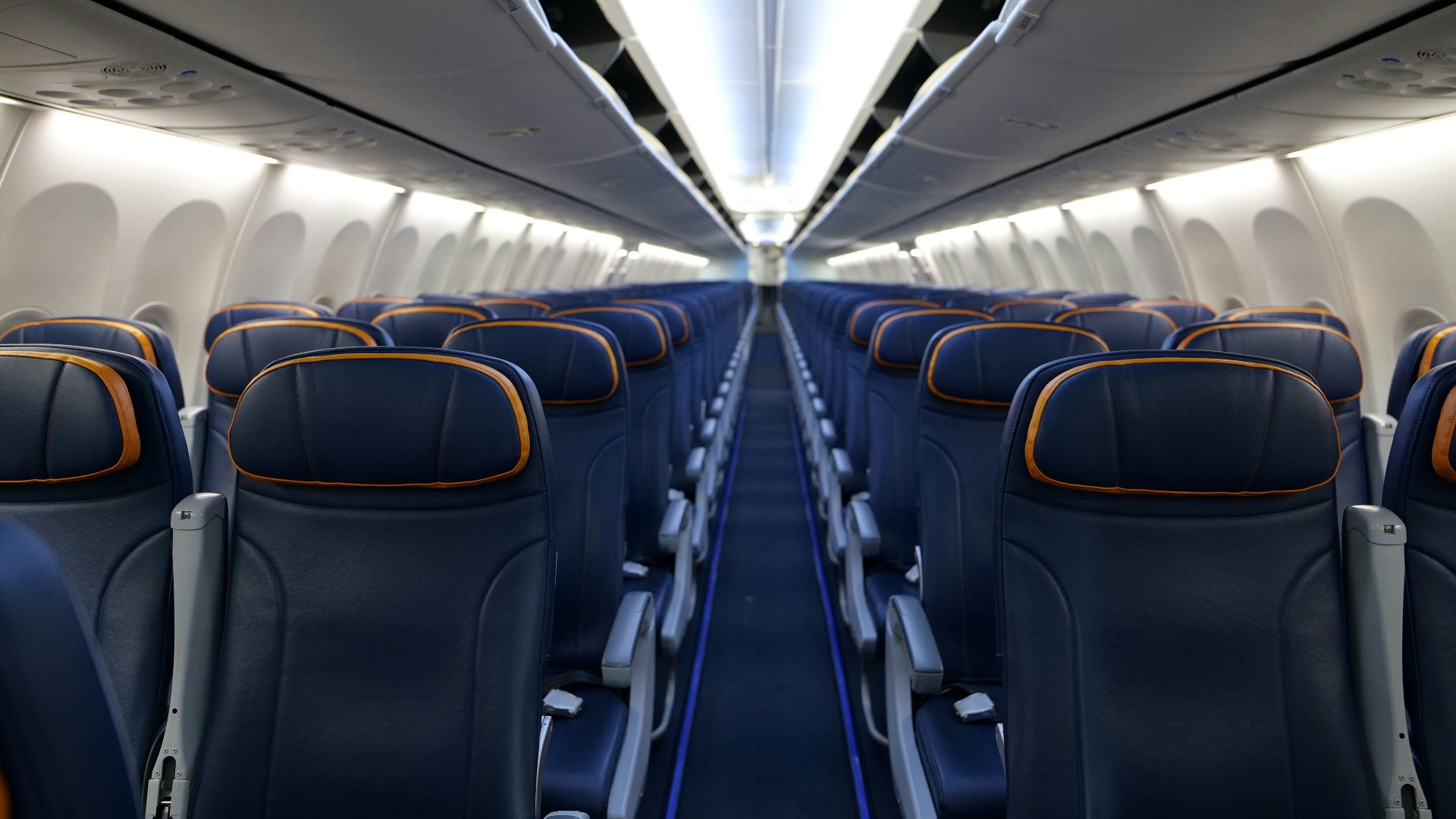 blue and gray airplane seats