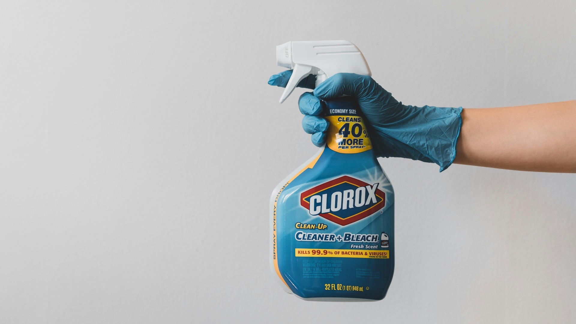 blue and white clorox plastic bottle