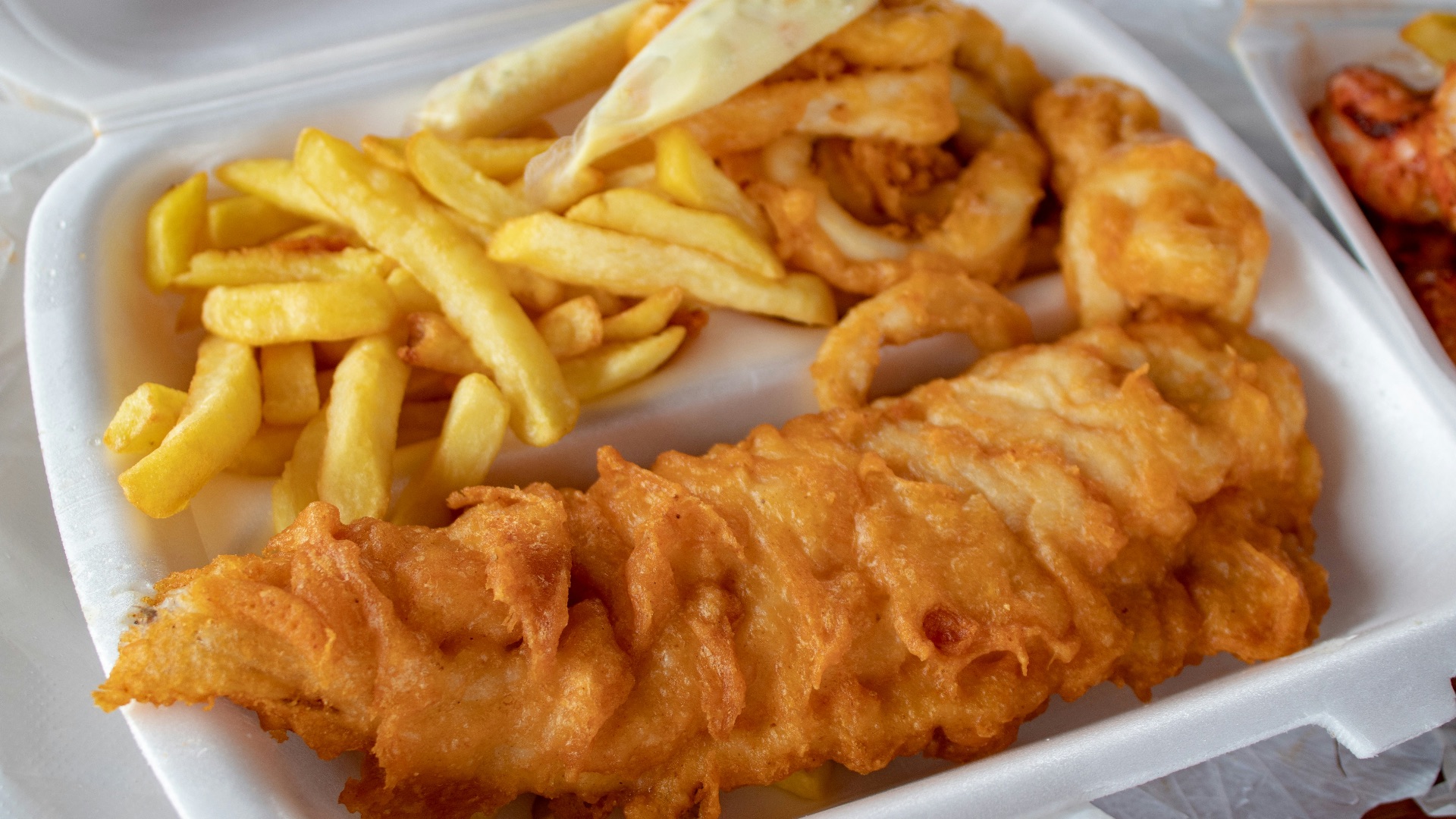 cooked meat and French fries in white disposable plate