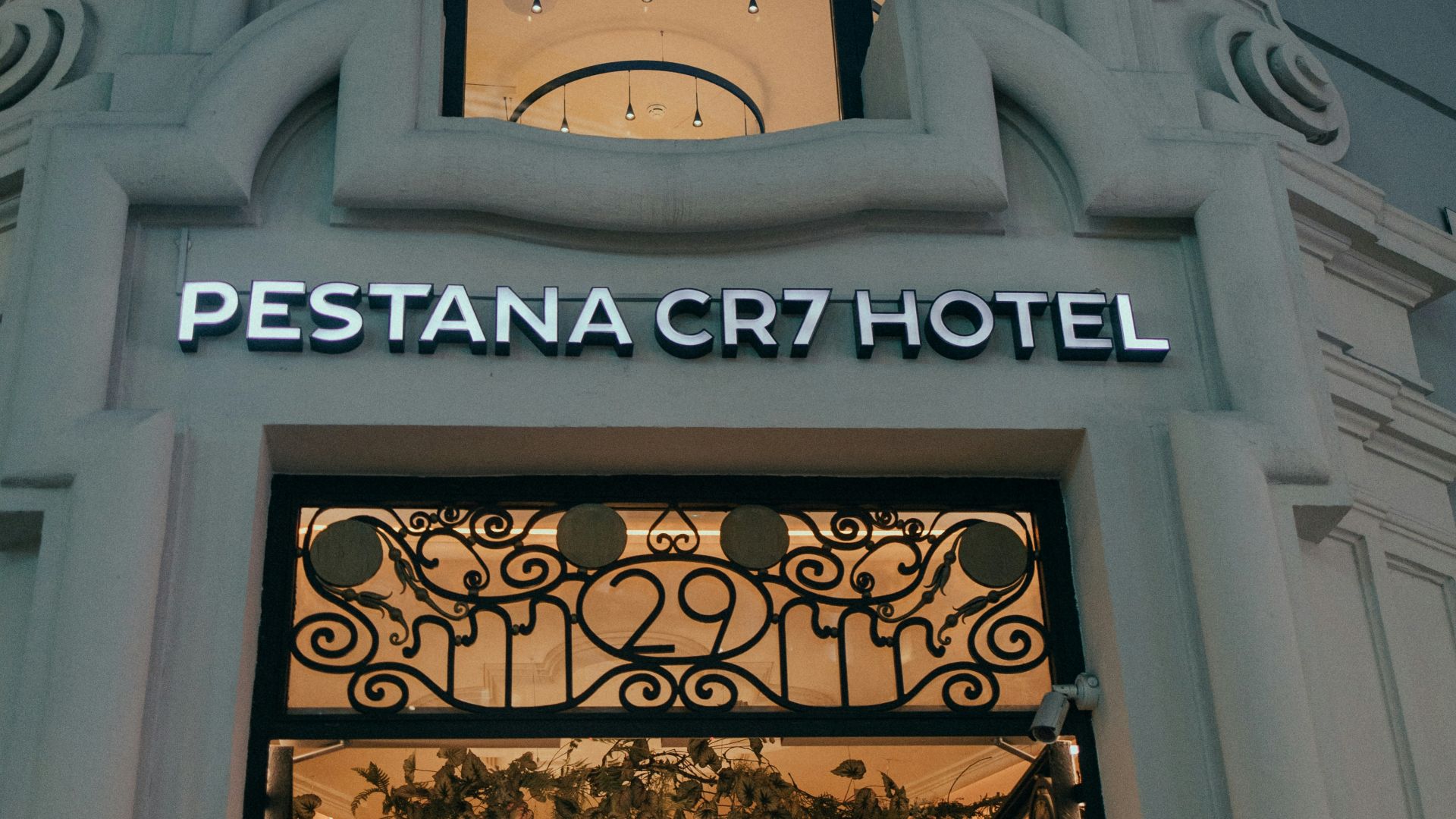 a doorway with a sign above it