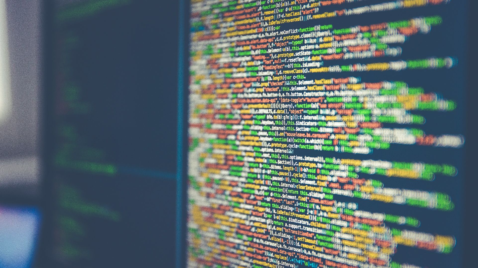 Colorful software or web code on a computer monitor