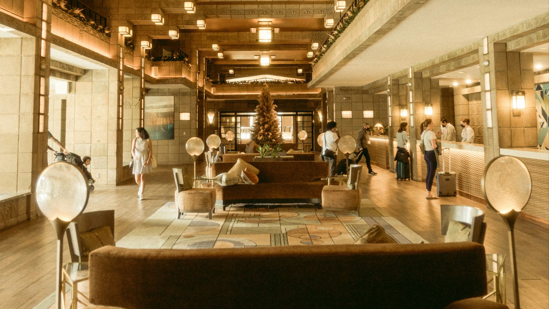 a large room with a lot of people in it