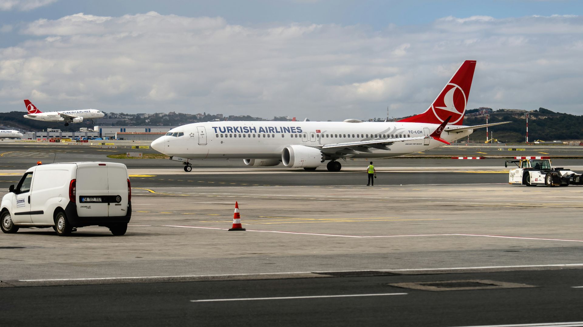 Turkish airlines airplane on airport tarmac