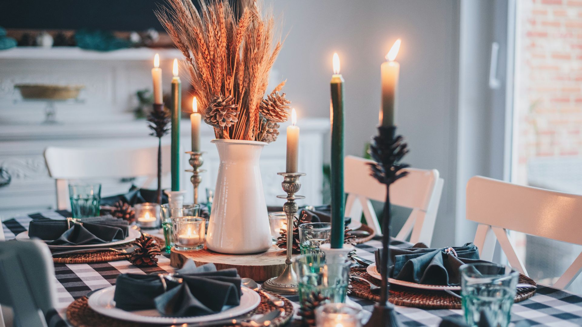white candles on round table