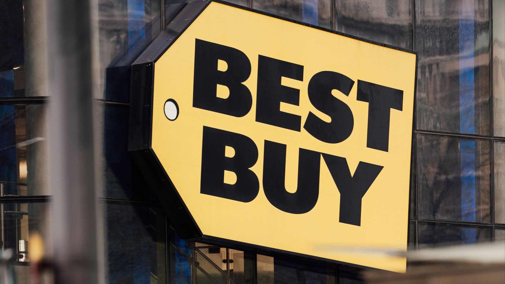 The image shows the exterior of a best buy store.