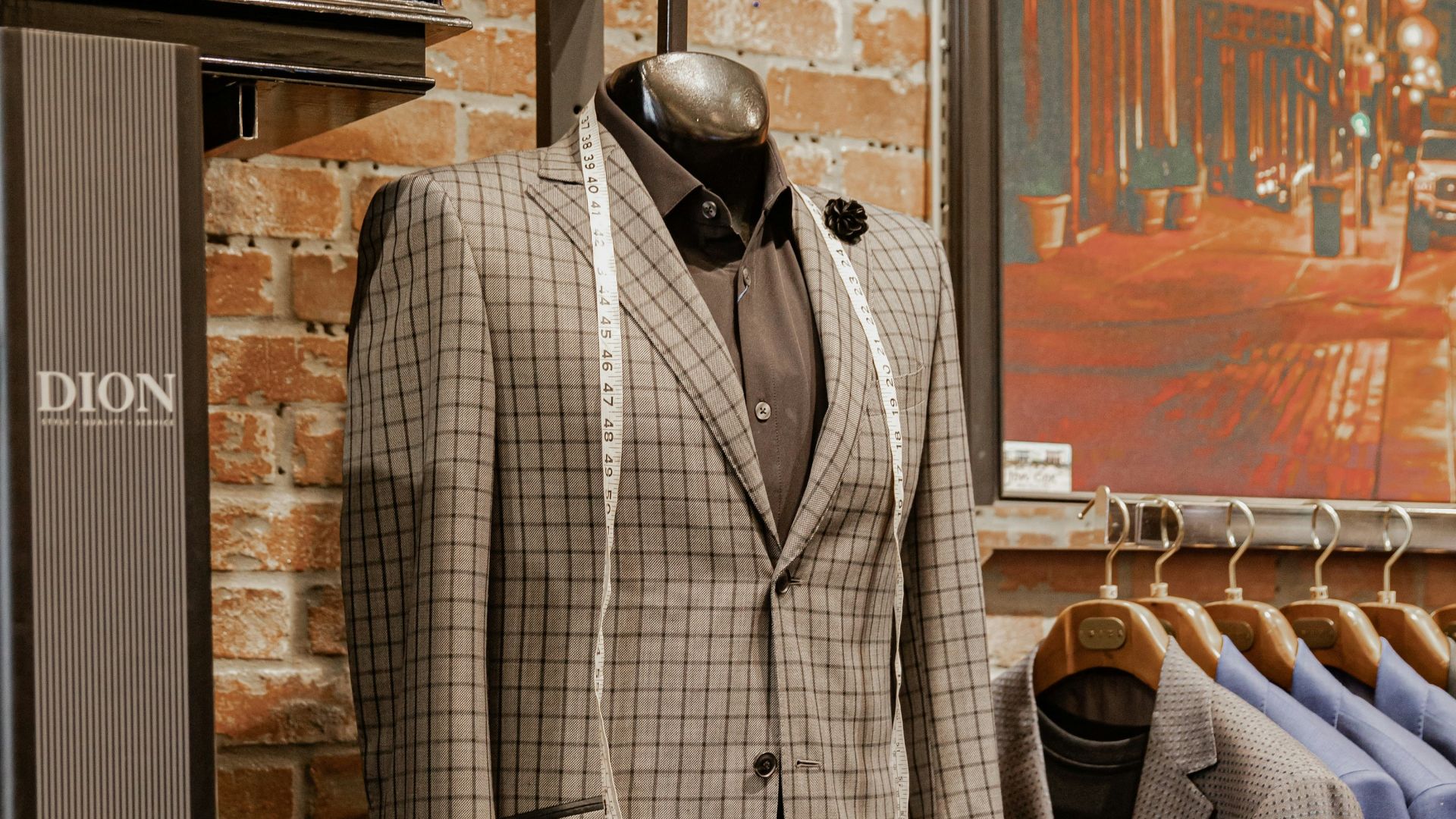 gray and white plaid suit jacket