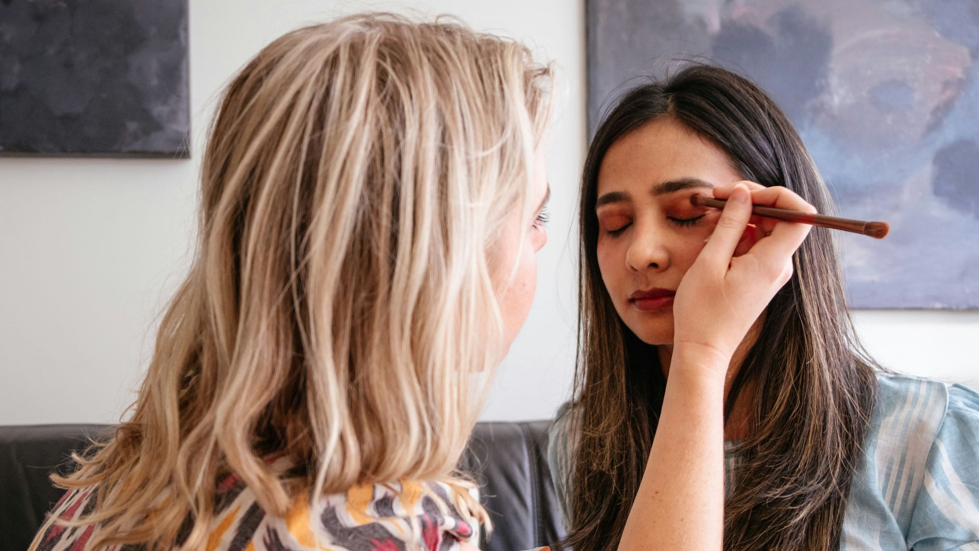 woman in blue and red shirt