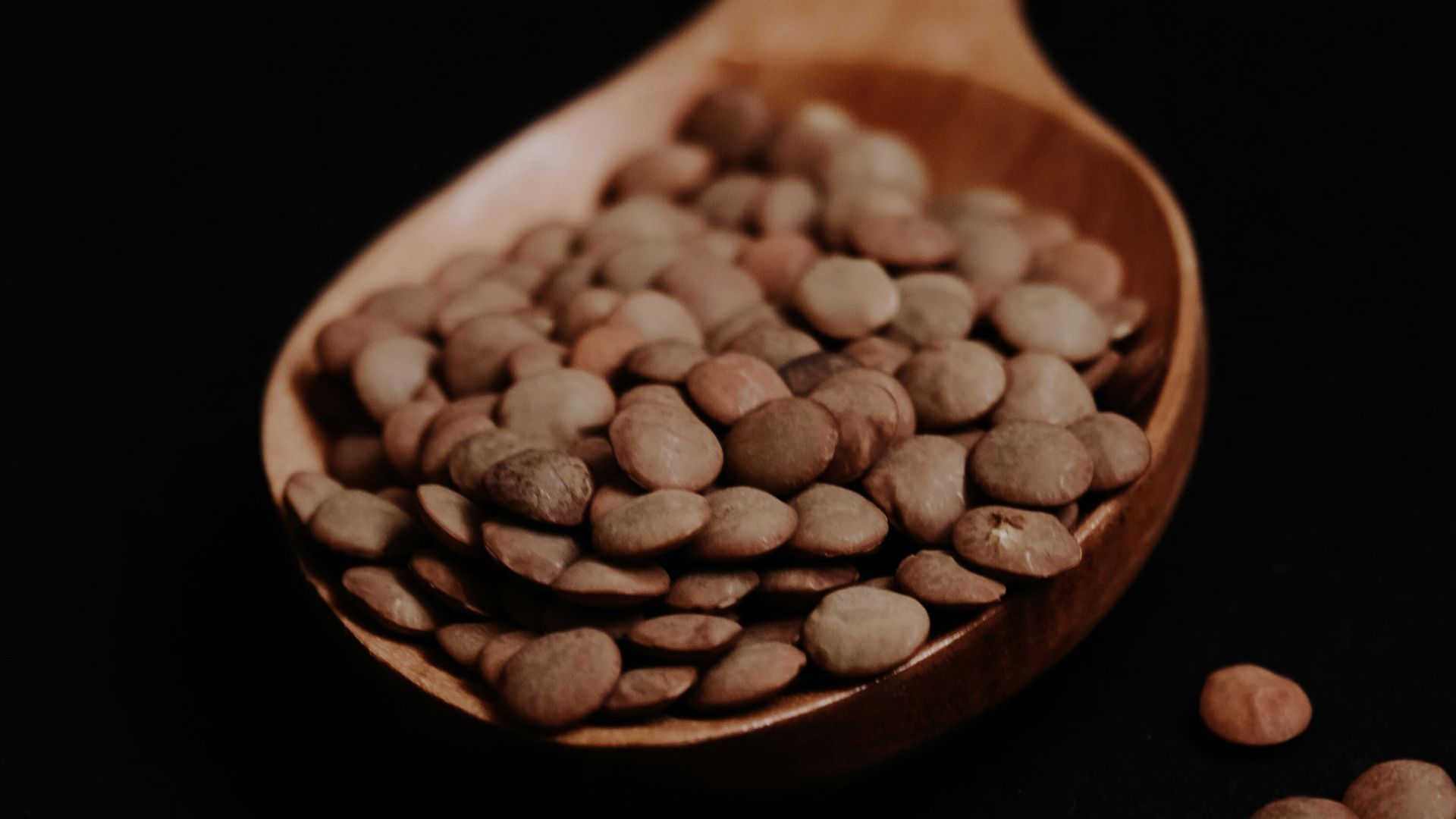 a wooden spoon filled with lots of beans