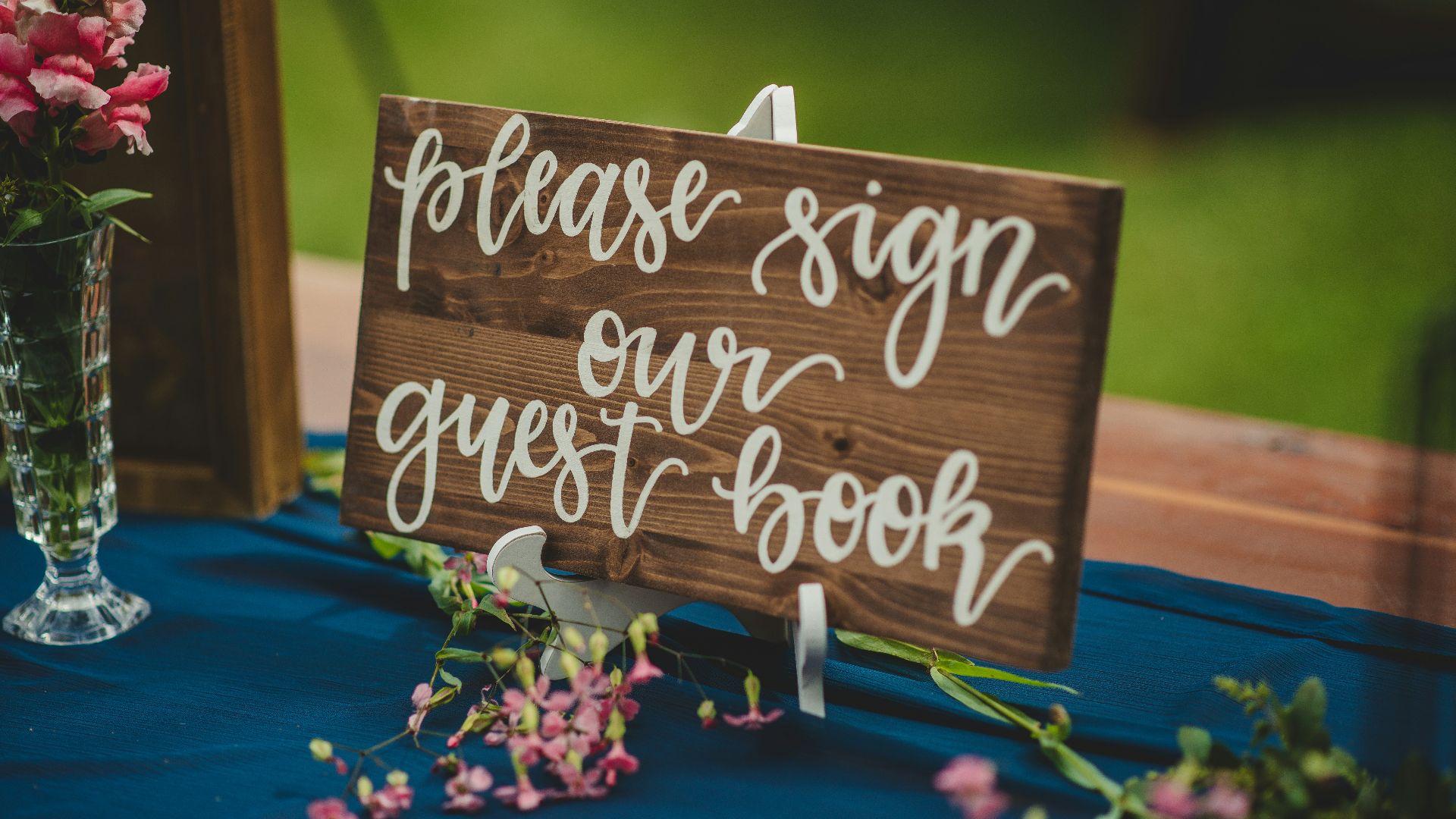 a sign on a table