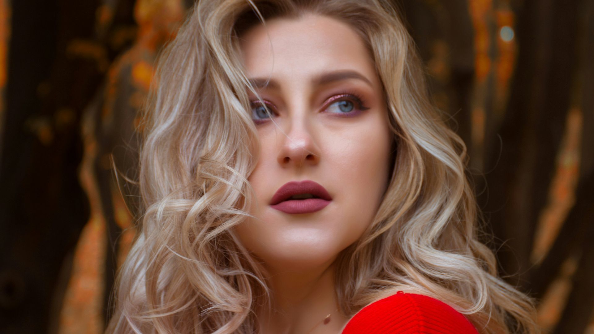 woman wearing red top