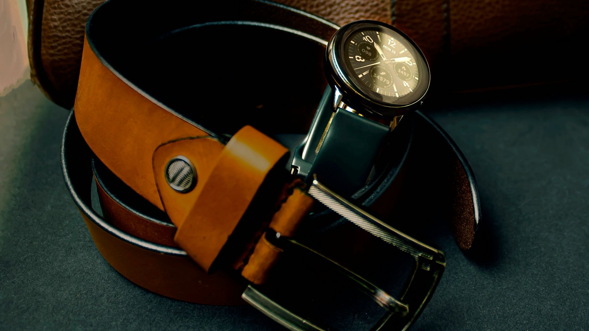 black leather strap silver round analog watch