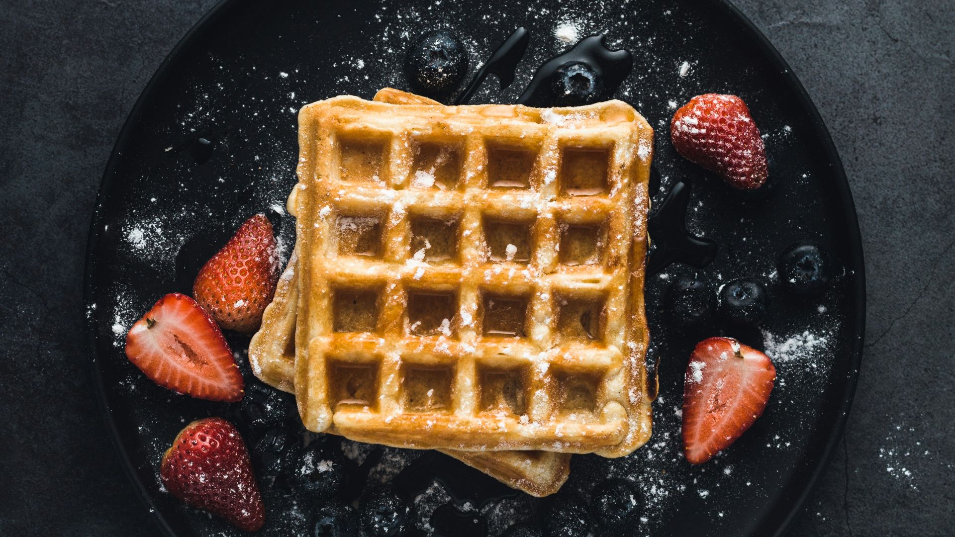 square waffle with strawberries
