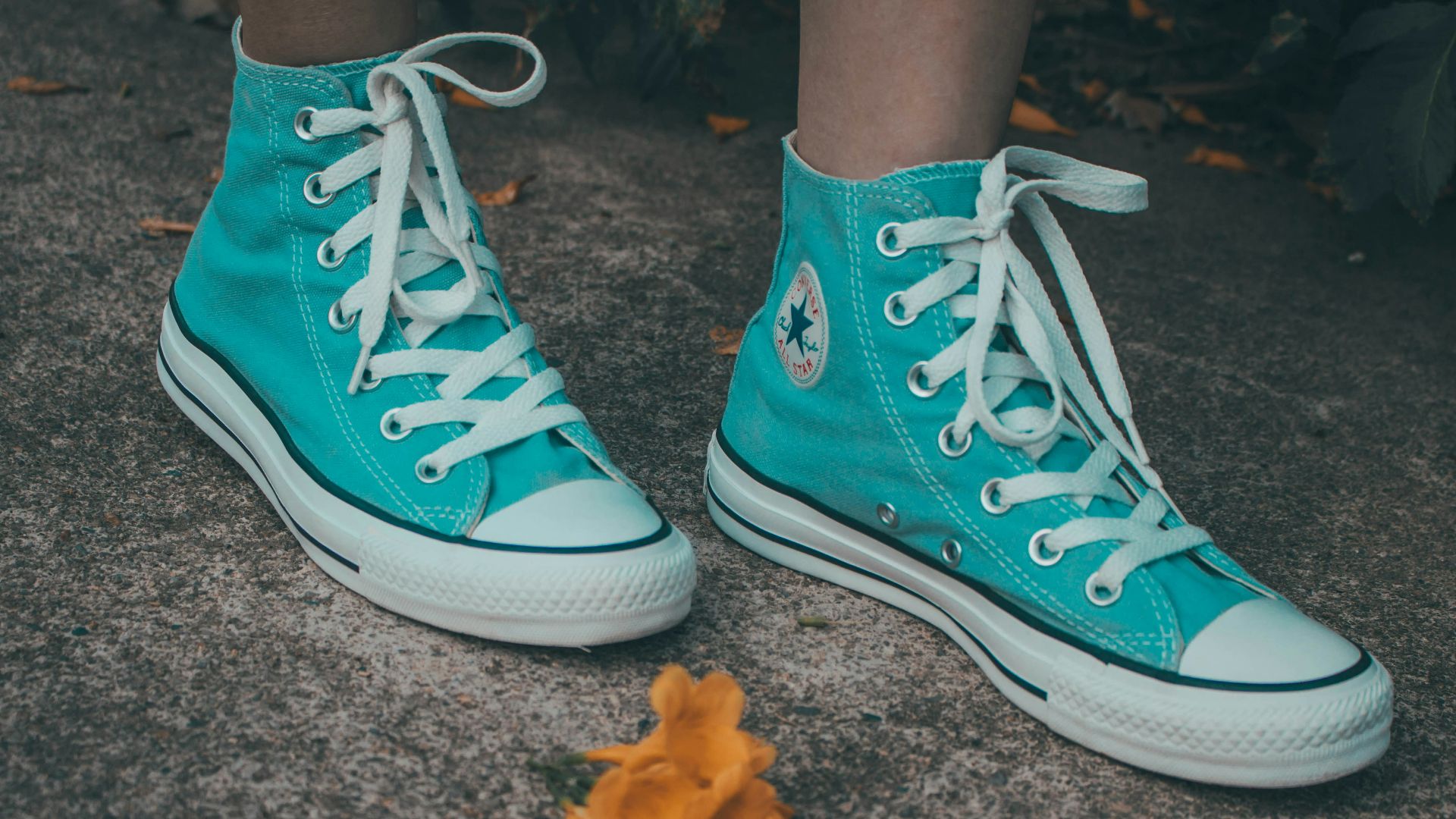 pair of teal Converse All-Star high-tops
