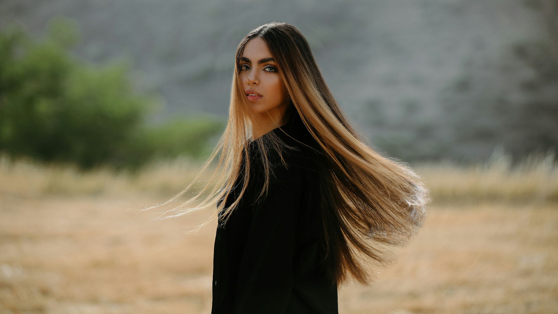 a woman with long hair