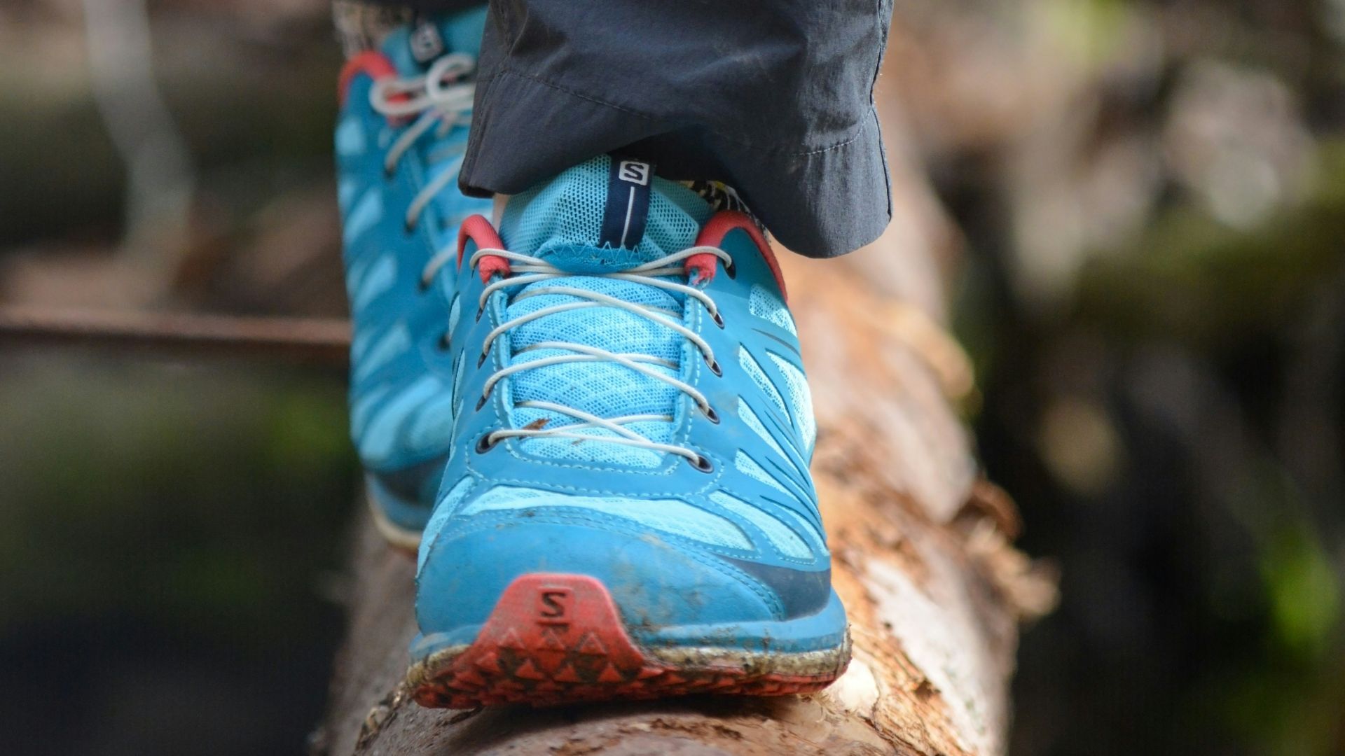 Person walking on a fallen log