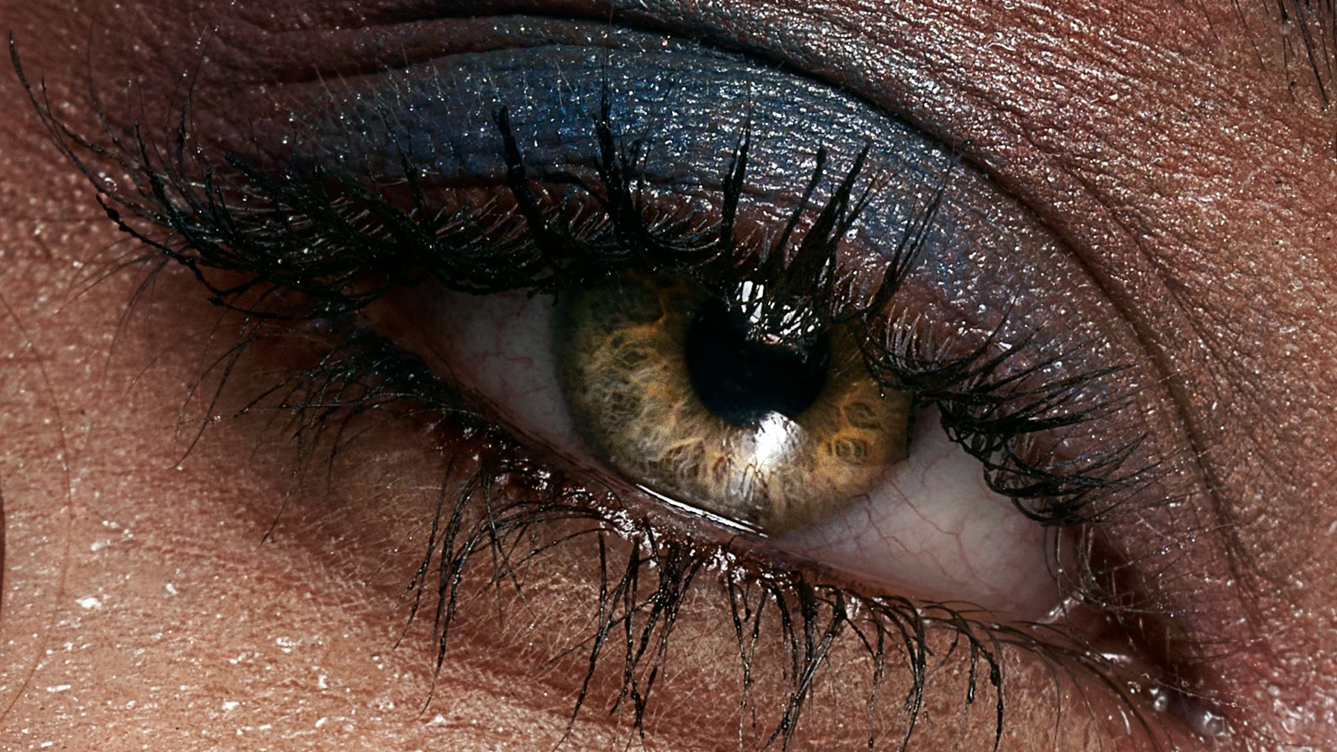 a close up of a person's eye with makeup