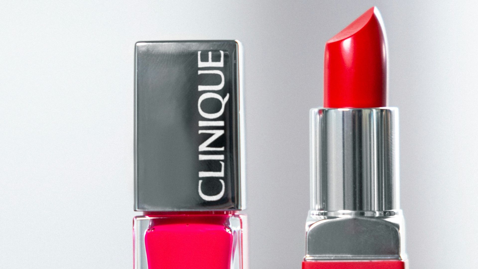 red lipstick on white background