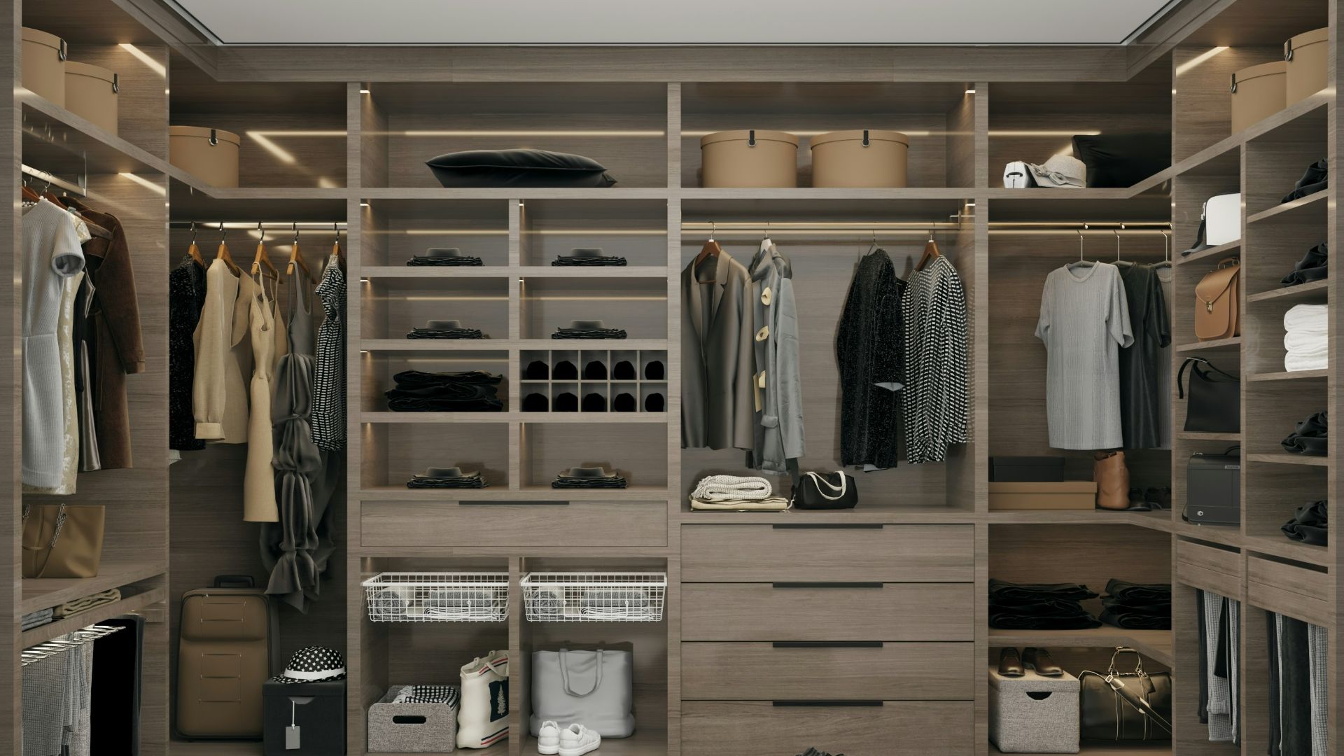 a walk in closet filled with lots of clothes