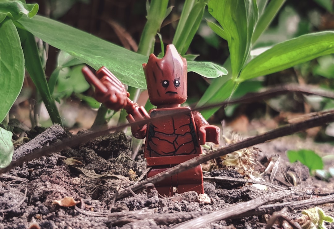 a small toy is standing in the dirt