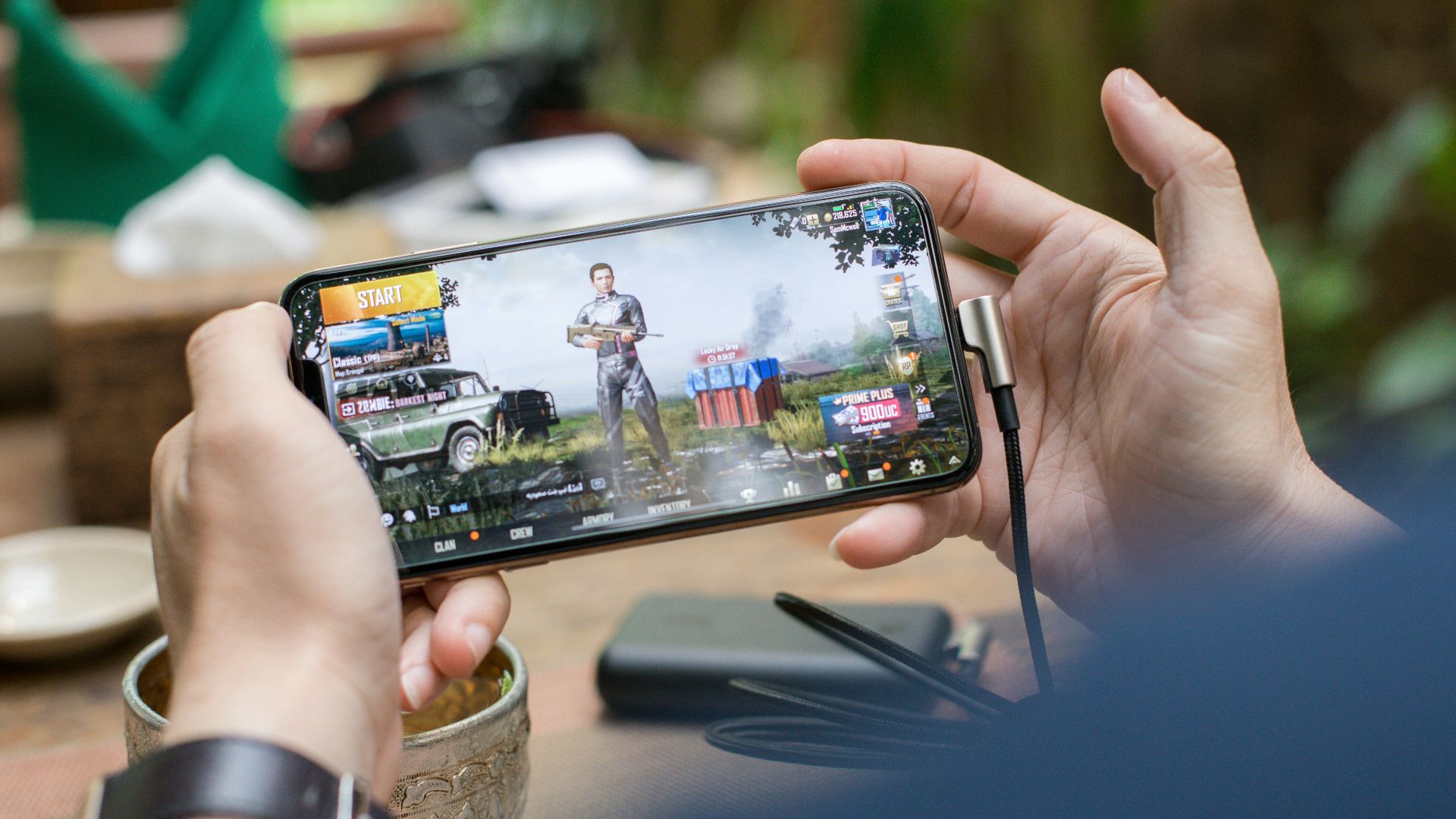 person playing PUBG mobile