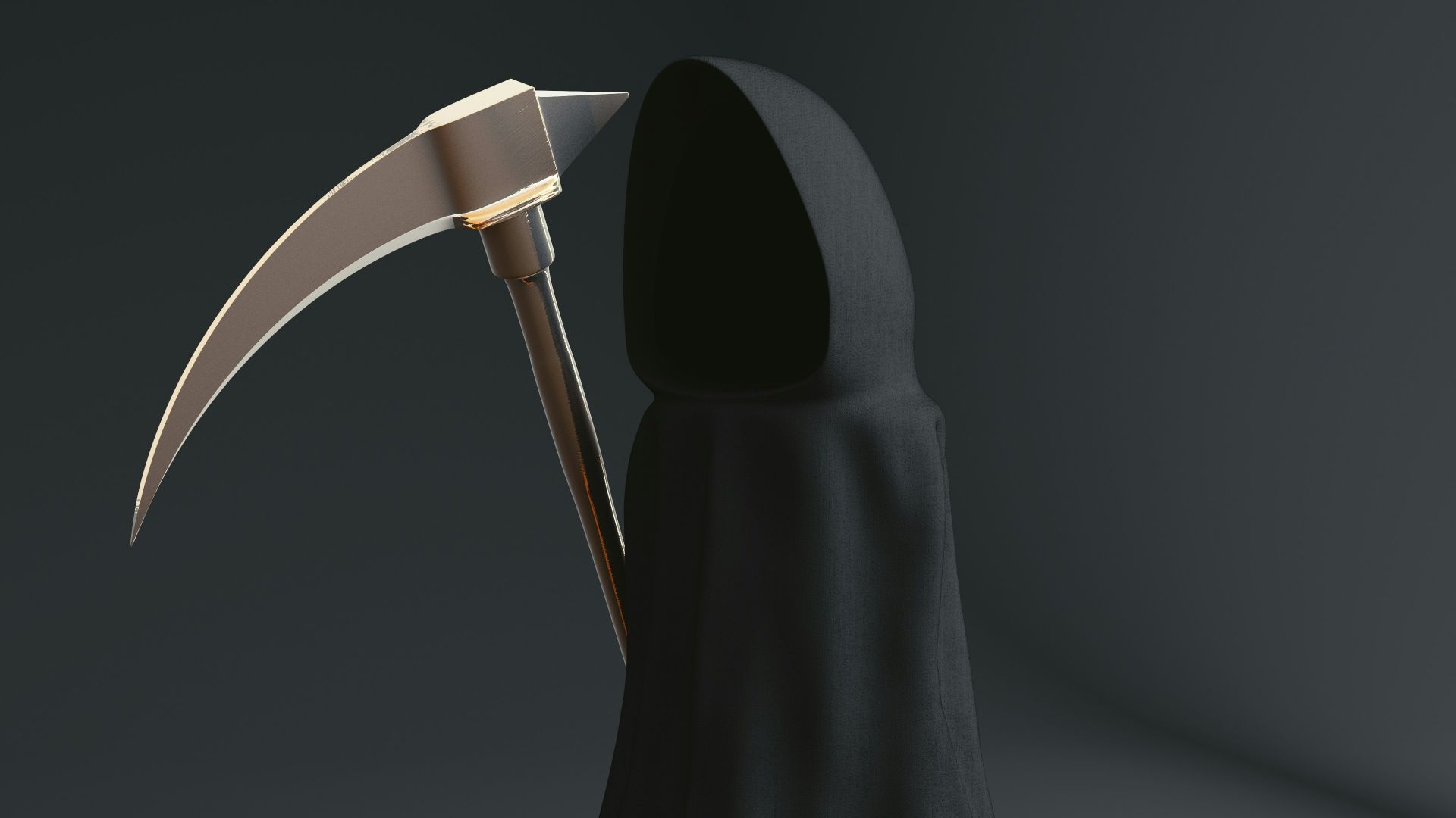 a black and orange object with a large knife sticking out of it