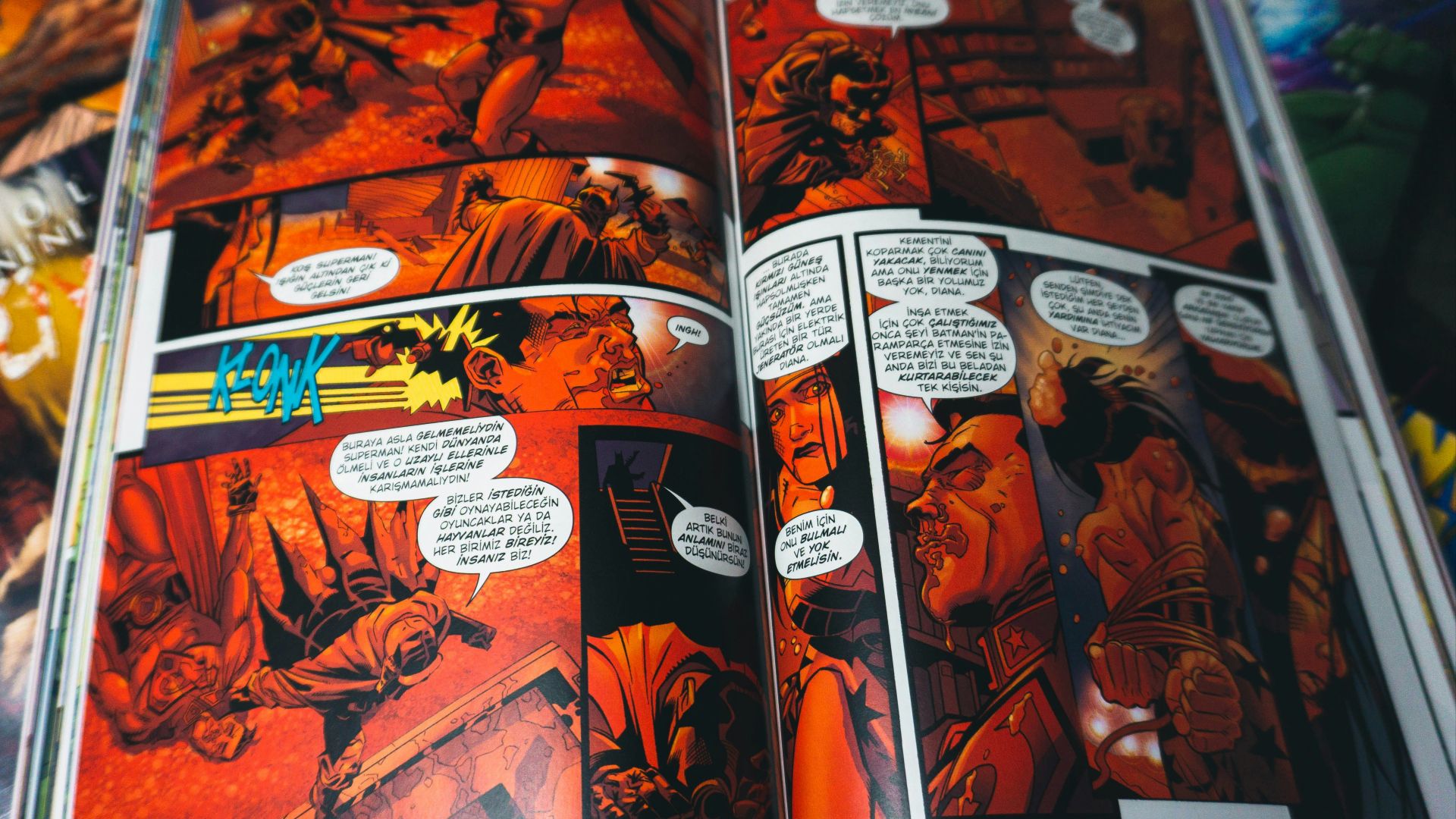 a comic book opened to a page of comics