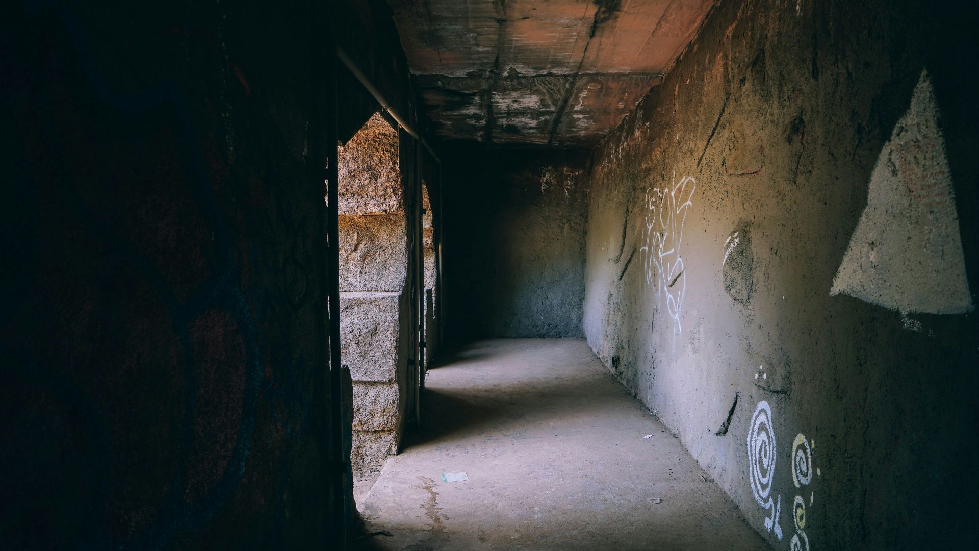 gray concrete hallway with no people