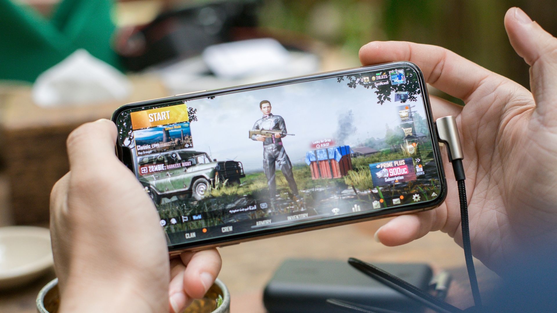 person playing PUBG mobile