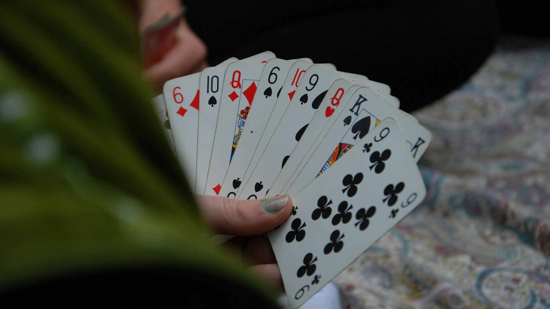 person holding fan of playing cards