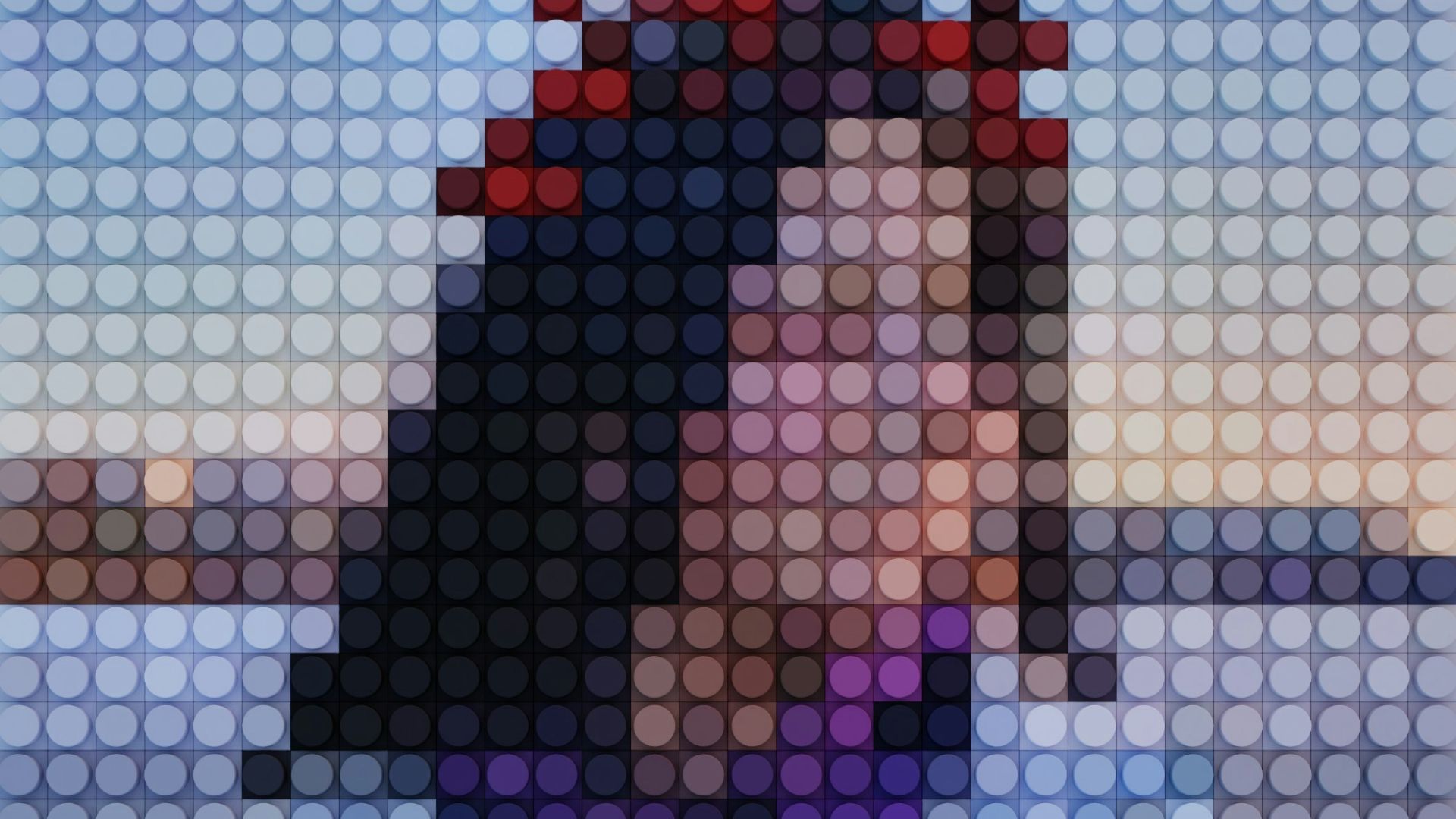 a woman in a blue shirt and purple tie