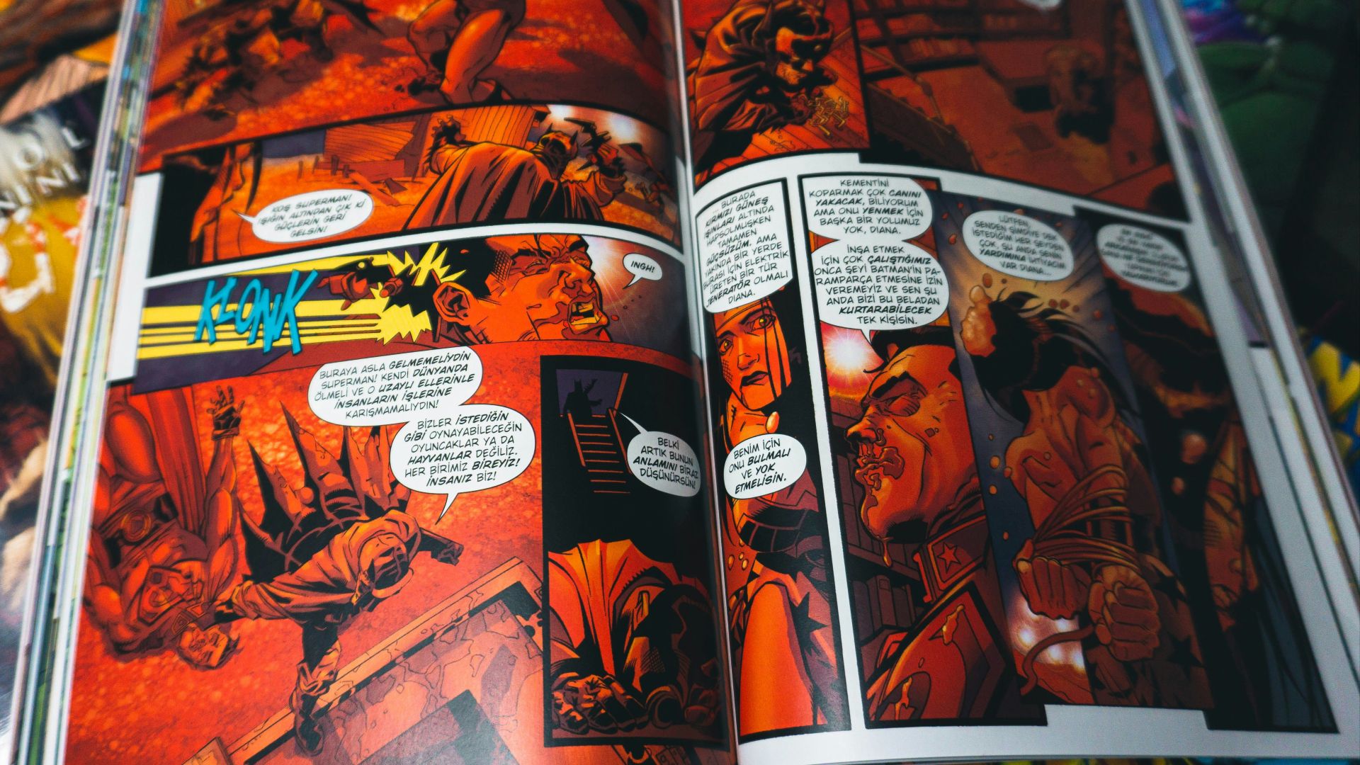 a comic book opened to a page of comics