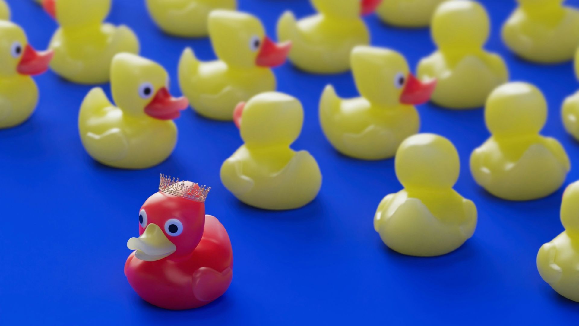 a bunch of rubber ducks sitting on a blue surface
