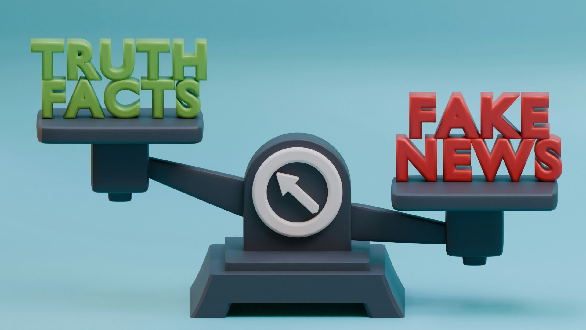 a scale with the words fake news on it