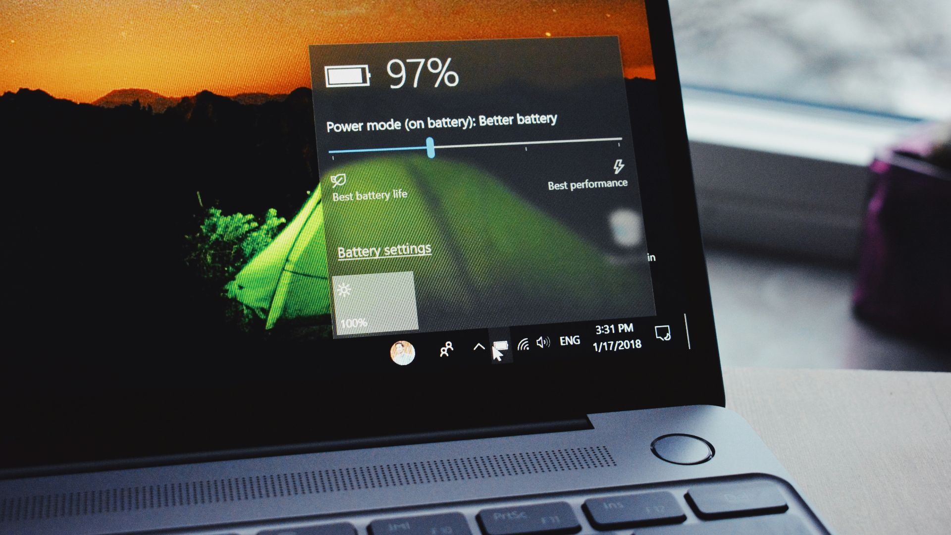 turn-on laptop displaying 97 percent battery