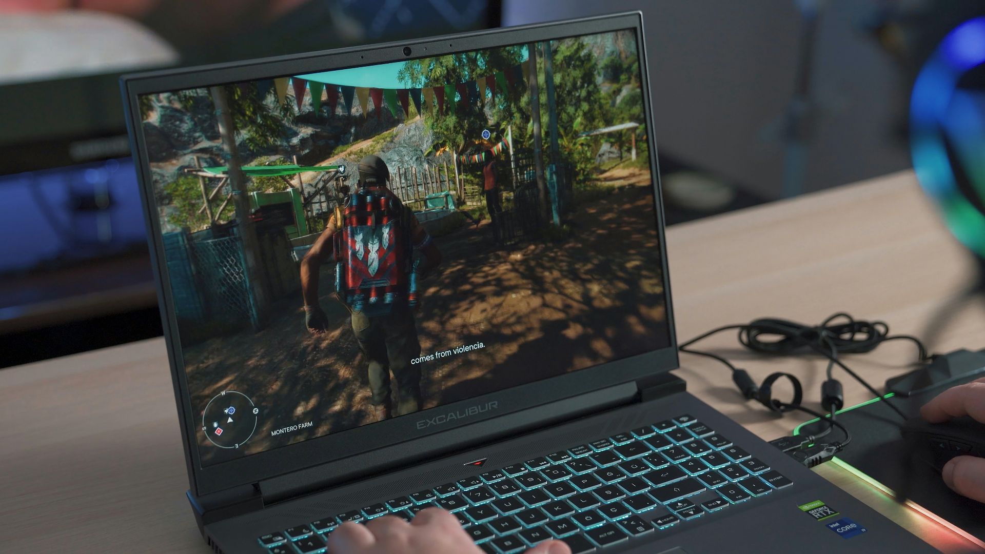 a person playing a video game on a laptop