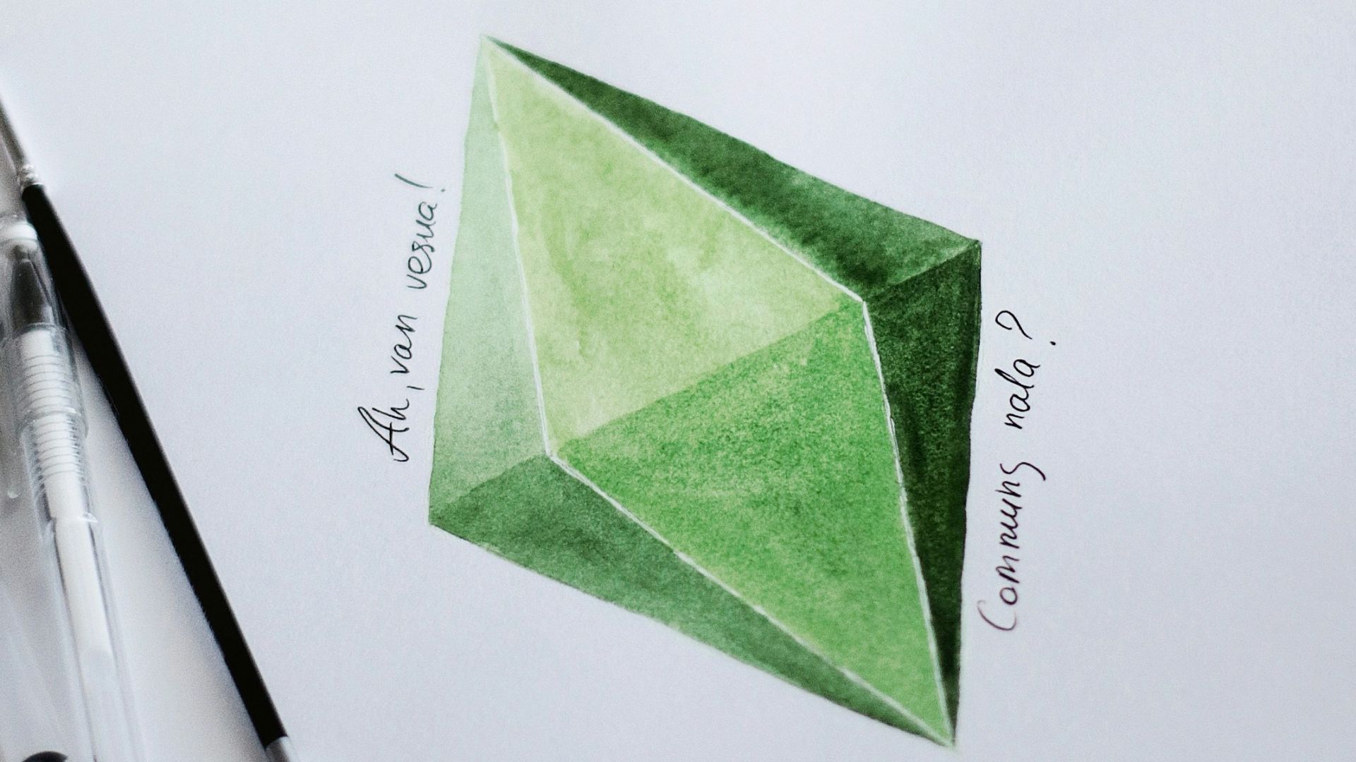 green sticky note on white paper