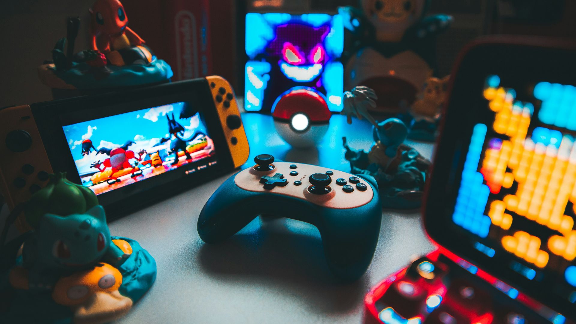 a group of toys on a table