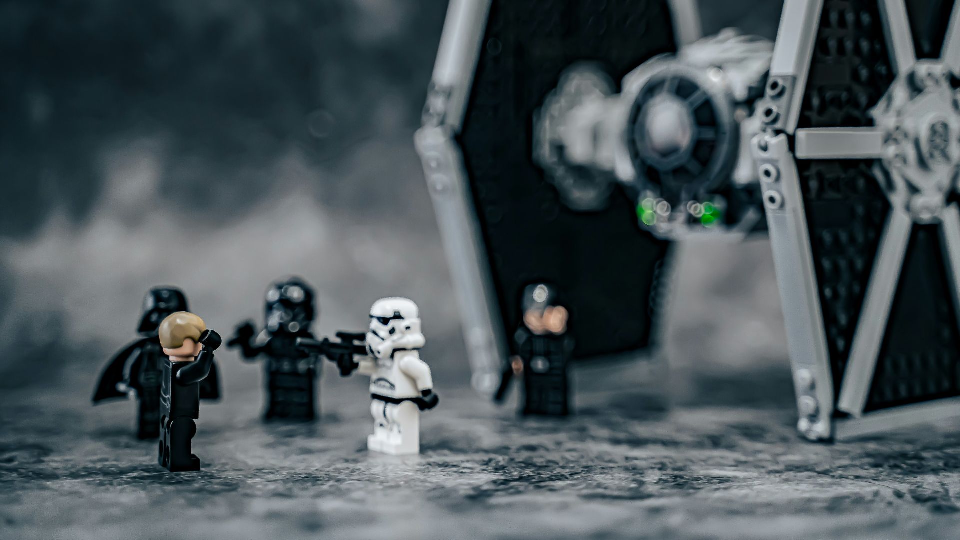 a star wars scene with legos and a lego darth vader