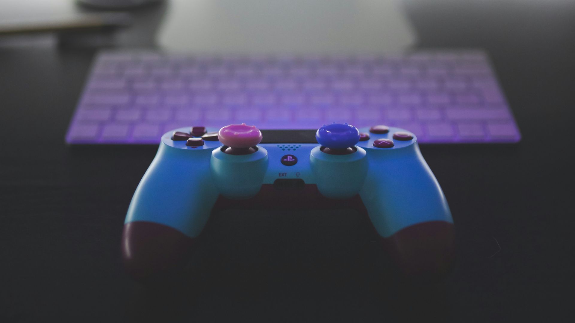 blue Sony PS4 controller