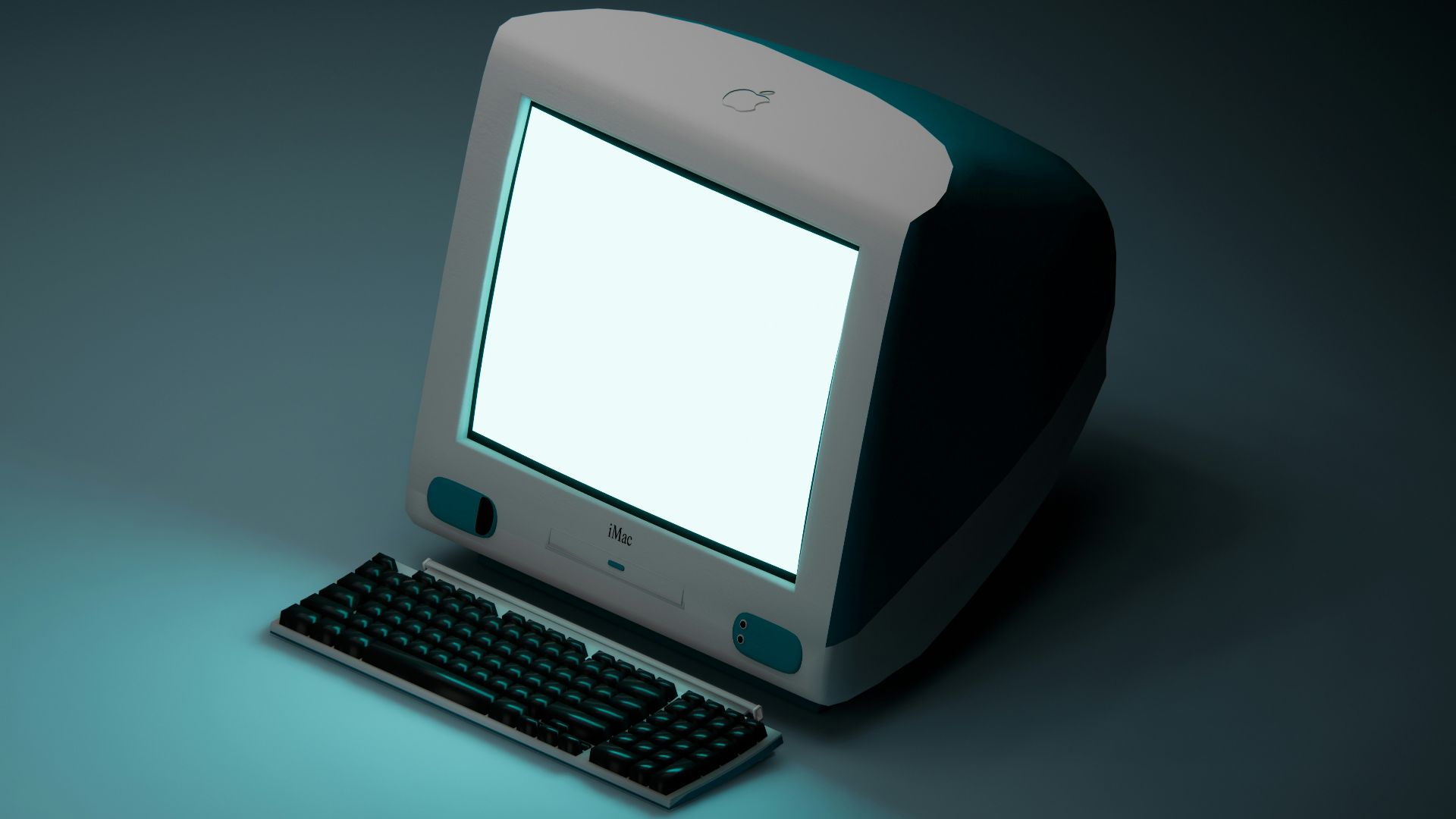 a computer with a white screen sitting on a table