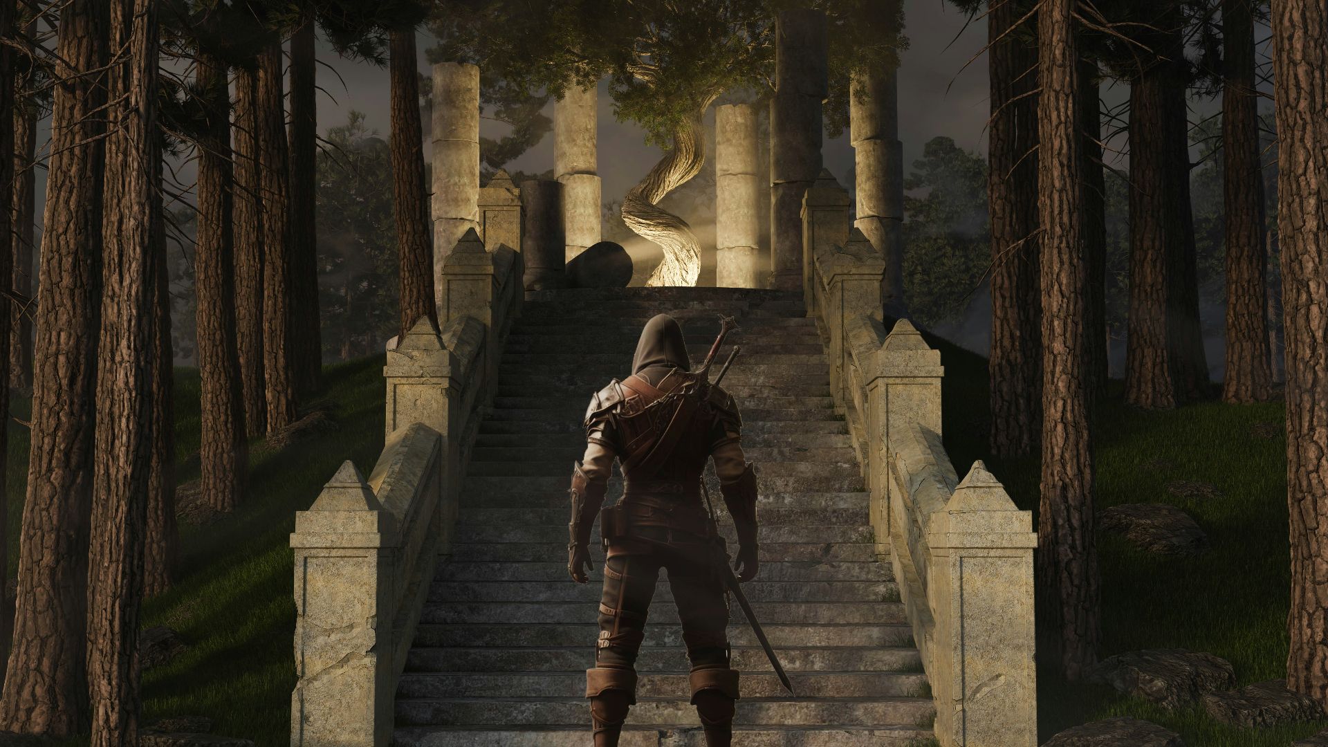 a man standing on top of a set of stairs